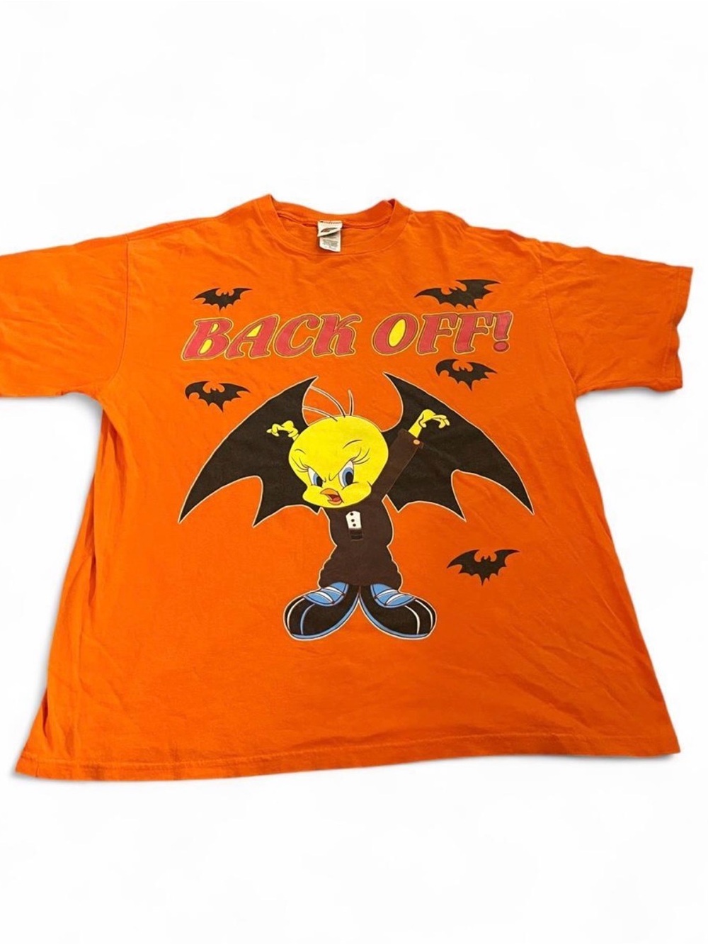 Vintage Looney Tunes Shirt Mens XL Orange Tweety Bird Bat Back Off Halloween